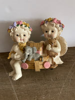 a** Musical Cherubs & Ark Shelf Sitter Figurine Plays  “Make Someone Happy“ Resin Tested