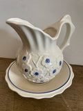 + Vintage ENESCO Japan Small Pitcher and Bowl Blue & White Pressed Flowers