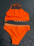 +* Girls Medium Sz 7/8 Two Piece Bikini Swimsuit Orange Ruffled Layered Bodice by Wonder Nation