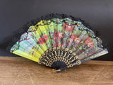 + Lace & Fabric Floral Hand Fan 16” W x 9” Opened