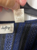 +^ Womens/Juniors Small Lightweight Black & Blue Stripe Sweater by Daytrip Vneck Asymmetric Hem