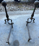 €< Vintage Pair/Set Fireplace Andirons Cast Iron with Hammered Finish 17” Height