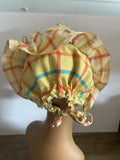 +* Adult Medium Old-Fashion Pioneer Prairie Bonnet Style Sun Hat Yellow Plaid