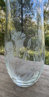 a* Vintage Clear Glass 7” Bud Vase Etched Frosted Daffodil Flowers Decor