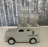 a* Armored Bank Truck w/ Coin Tubes Quarters, Dimes, Nickels & Pennies Gray Plastic Lavie Intl