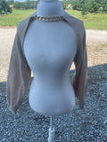 +^ Woman’s/Juniors Beige Long Sleeve Bolero Shrug Sweater Chain Link Neckline