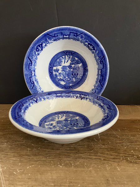 Vintage Shenango China Blue and White Willow Set/2 Salad Soup Cereal Bowl Oriental Design