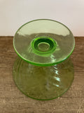 a** [glow?] €*~ Vintage Single Green Swirl Depression Glass Sherbert Dessert Dish 3” H Uranium Glow