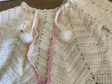 +* Vintage Baby Girl Newborn Hand Crochet Ivory Sweater Trimmed in Pink Jacket