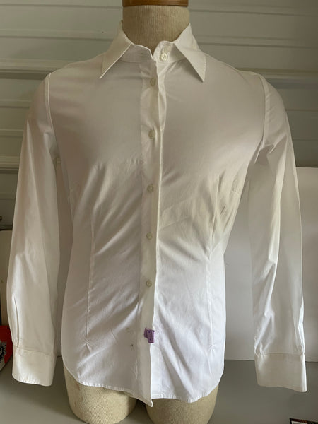 * Mens Medium MODA International Fitted White Cotton Button Down Long Sleeve Dress Shirt