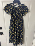 +* Womens Juniors Sz 12 Navy Blue Floral Print Smocked Coulette Jumpsuit Romper by Mukke