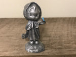 <€€* Vintage Hallmark Little Gallery Fine Pewter Betsy Clark Girl w/ Blue Bird 1977 Miniatures