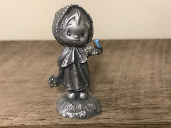 <€€* Vintage Hallmark Little Gallery Fine Pewter Betsy Clark Girl w/ Blue Bird 1977 Miniatures