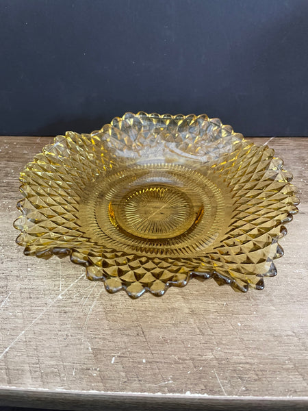 a** Vintage Gold Triangle Cut Glass Candy Dish Bowl
