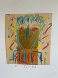 *^ Japanese Fukuoka Nobuo Original Art Expressionism Portrait Drawing Mixed Media  Signed 四 4