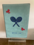 + Vintage Bridge Scorekeeping Pad 60 Score Sheets in Blue Faux Leather Case with Tennis Rackets