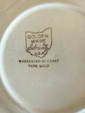 +* Vintage 1940s Sebring Golden Ware Indian Tree Set/3 6.25” Bread Plates 22 Carat Gold Rim