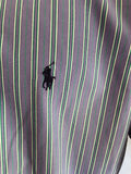 Mens Ralph Lauren McMeel Medium Green Stripe on Purple Button Down Cotton Long Sleeve Shirt
