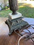 Antique Parlor Table Lamp Brass On Marble Base Missing Arm Damaged Parts Only