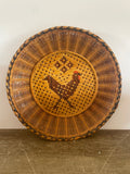 +* Round Basket Tray Woven Rattan with Chicken Design Farmhouse