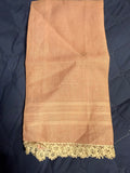 +* Vintage Light Pink Linen Tea Towel with Crocheted Hem Made in Ireland