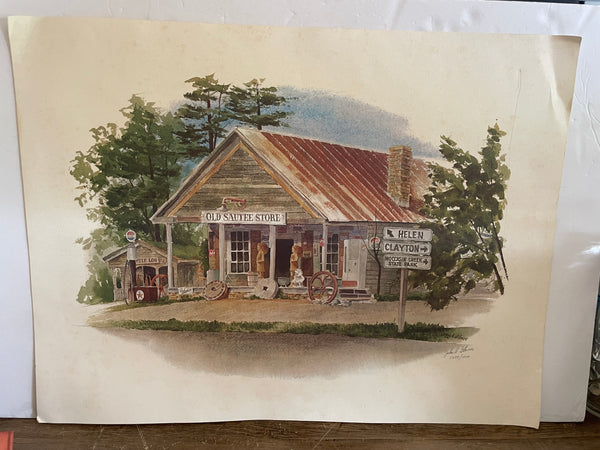 + Vintage Print The Painting of the OLD SAUTEE STORE by John A Glover 1234/1400 Helen Georgia