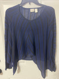 +^ Womens/Juniors Small Lightweight Black & Blue Stripe Sweater by Daytrip Vneck Asymmetric Hem