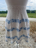 ** Vintage KITCHEN Hand Crocheted White and Blue Half Apron