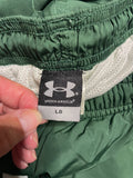 +* Vintage Y2K Mens Large Under Armour Track Pants Green & White Mesh Lined Joggers Warm-Up