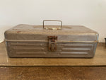 Vintage Gray Metal Case Tool Tackle Box Handle 13.25” L w/ 12” Ruler Etching