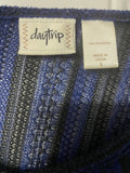 +^ Womens/Juniors Small Lightweight Black & Blue Stripe Sweater by Daytrip Vneck Asymmetric Hem