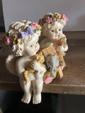 a** Musical Cherubs & Ark Shelf Sitter Figurine Plays  “Make Someone Happy“ Resin Tested