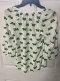 +* Womens/Juniors Old Navy XSmall White Boho 3/4 Sleeve Blouse Top White with Green Butterflies