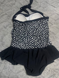 +* Womens Juniors Large By Aqua Green Black & White Swimsuit Neck Tie Ruffled Skirt One Piece