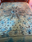 * Blue/Green Tie Dye w/ Stars Print Wall Hanging Tapestry Cotton Fabric by Arras Design