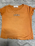 +* Girls Large (Sz 14) Copper Colored Short Sleeve Top  Butterfly Appliqués No Comment Girls NY LA