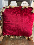 +* Square 19” Royal Red with Gold Trim and Tassels Velour Velvety Pillow