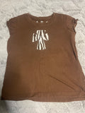 +* Girls Medium 7/8 Brown SHirt Cap Sleeve Top by Faded Glory Cotton Beaded Cross