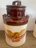 Vintage AMERICANA SPIRIT of ‘76 1976 Set/4 Crock Canister Set w/ Lids American Eagle