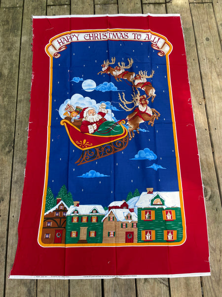 Vintage Cranston HAPPY CHRISTMAS TO ALL Santa & Reindeers Appliques 36” Panel