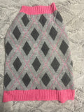 +* Dog Sweater Medium Pink & Gray Argyle Design 21.5” L