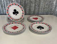 € Set/12 3 each of 4 Designs, Card Suits-Hearts, Diamonds, Spades & Clubs 7.5” Dessert Plates
