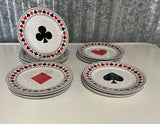 € Set/12 3 each of 4 Designs, Card Suits-Hearts, Diamonds, Spades & Clubs 7.5” Dessert Plates