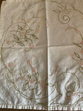 Vintage White Table Cover Doilie 14” Square Embroidered Floral Cotton