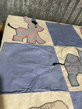 a* Unfinished Cotton Baby Blanket Quilt Zoo & Farm Animals Blue & White 30.25” W x 41.5” H