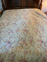 ~€ Vintage Full XL/Queen Flat Sheet by Dan River Floral Print White Eyelet Trim USA