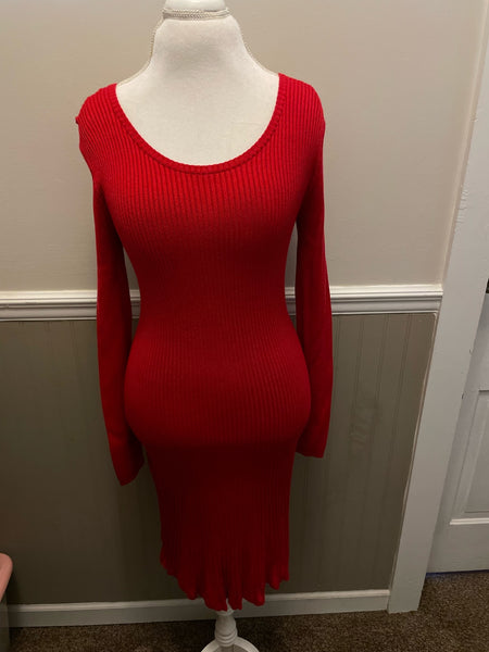 * Womens Large SAY WHAT? Red Sweater Dress Fitted Ribbed
