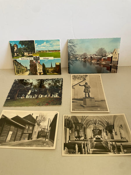 <€€ Vintage USED No Postmark Post Cards ARBOGA Sweden Lot/6