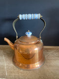 Vintage Copper Kettle w/ Blue & White Porcelain Handle & Lid