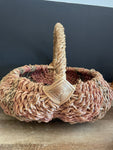 <€€ Woven Rattan 19” Gathering Basket Pink, Beige & Green Colors